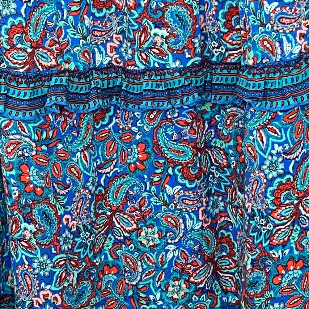J. Jill Women Sleeveless Paisley Midi Dress XS Layered Ruffle Beach Summer Boho - Picture 7 of 11